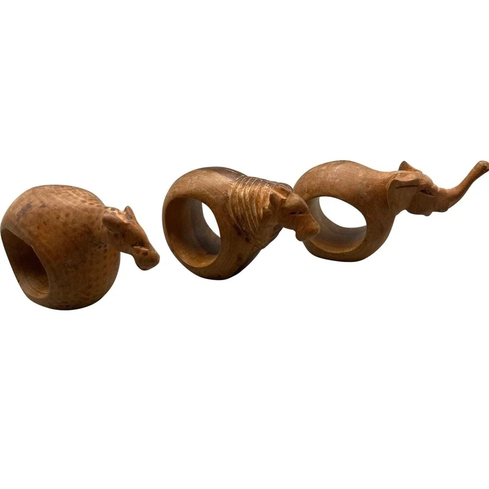 Lot 5 African Safari Animal Napkin Wooden Ring Holder Handmade Fair‎ Trade